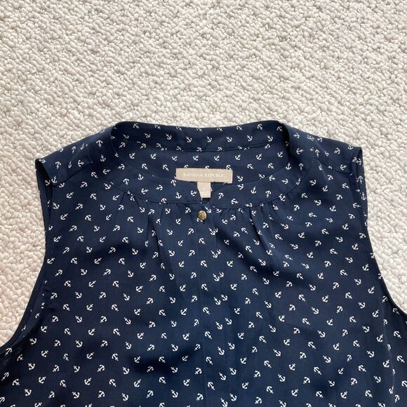Banana Republic Blouse Top Womens 2 Navy Blue Nautical Sleeveless Button Up - Picture 3 of 11